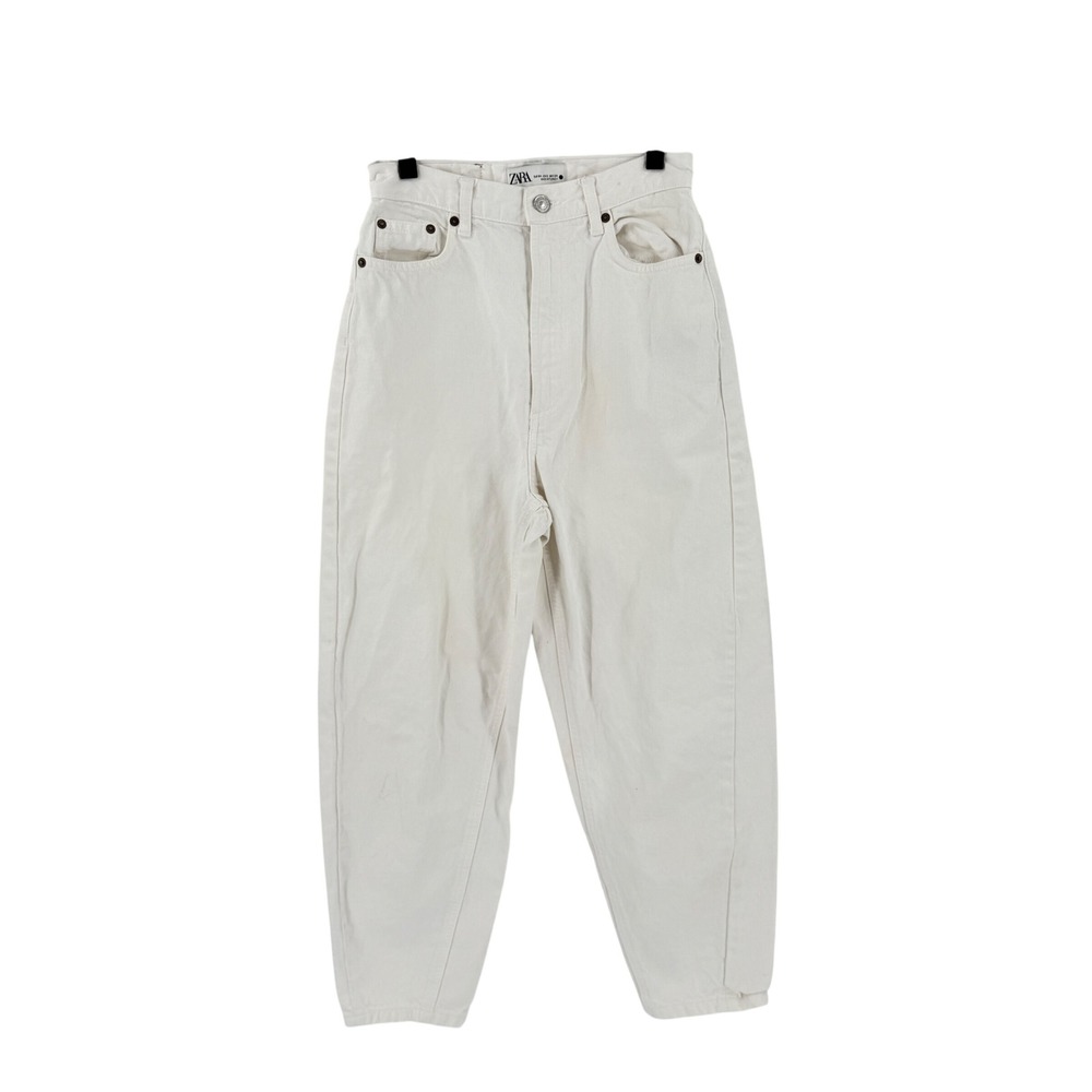 Zara Balloon Jeans Off White Size 2 High Rise Tapered Leg Cotton Denim